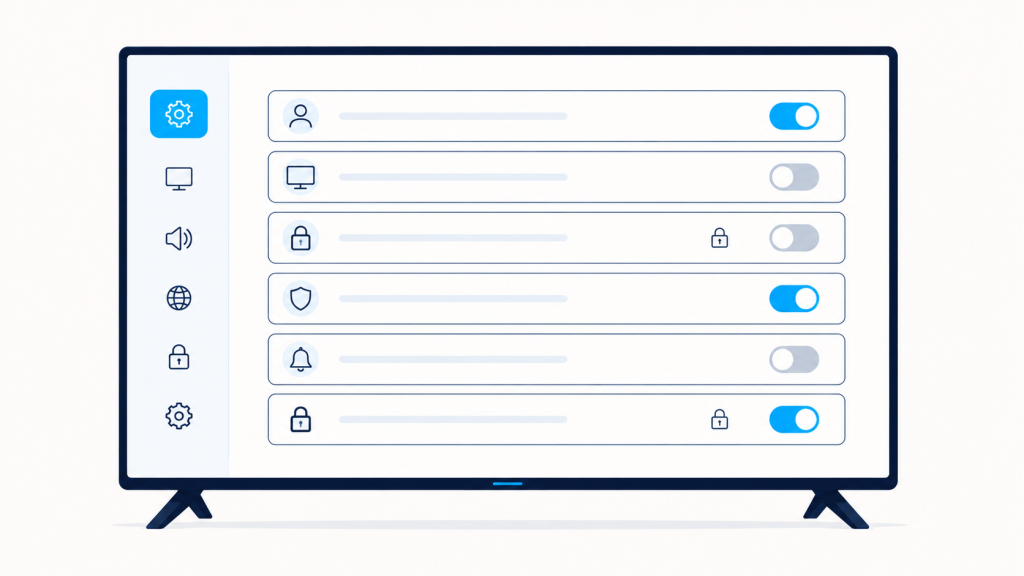 Menu de visibilité des catégories pour paramétrer la premiere IPTV contrôle parental