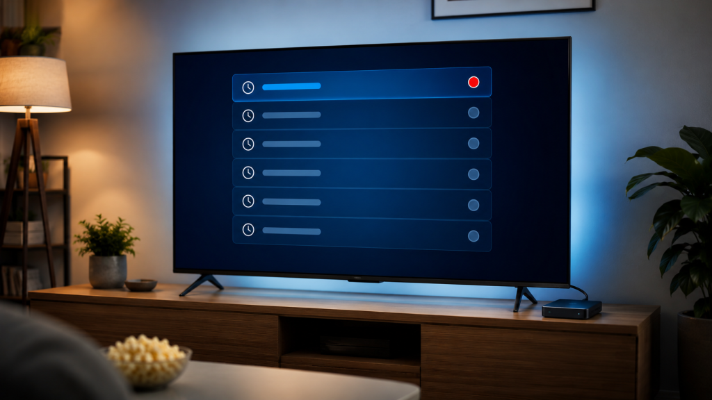Écran de programmation affichant une premiere IPTV enregistrement DVR sur téléviseur connecté